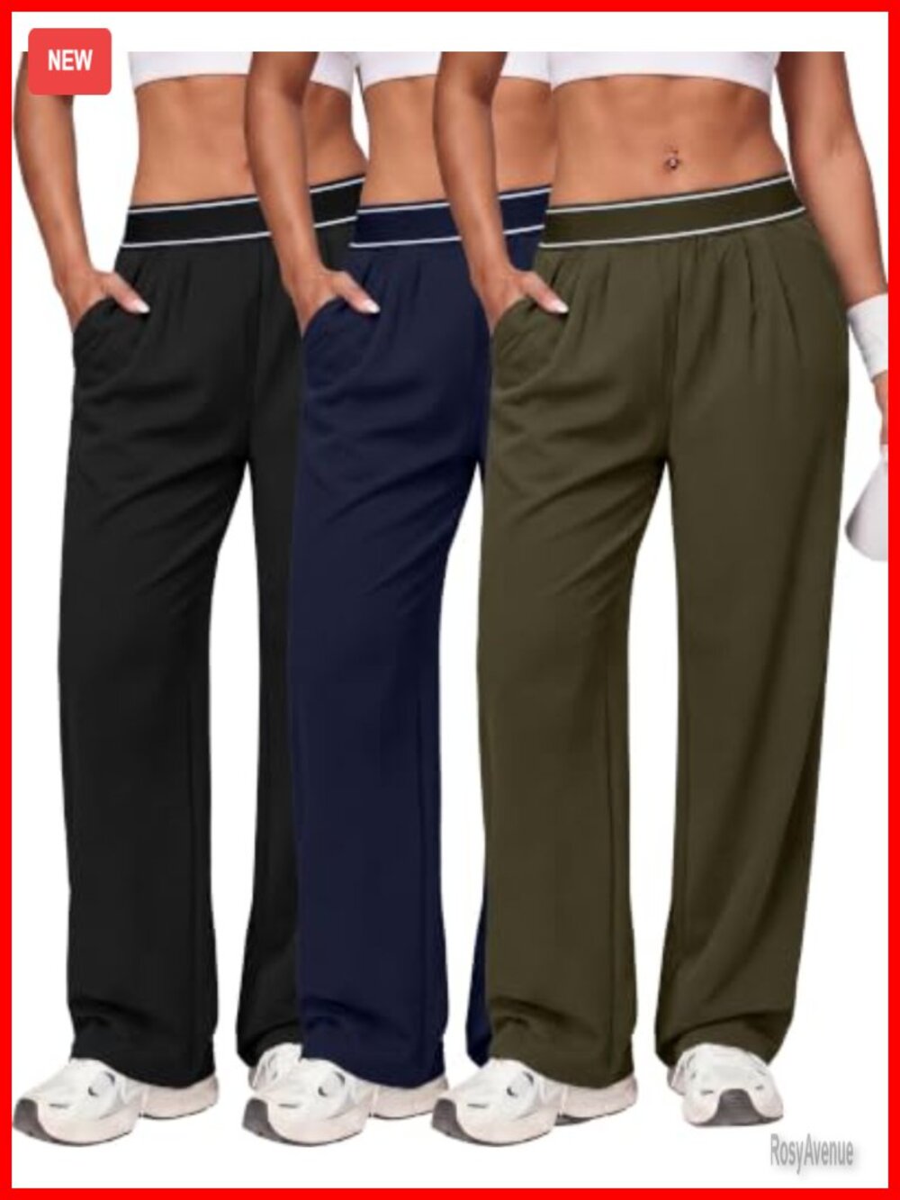 3 Pack Women Lightweight Straight Leg Track Pants Quick Dry Elastic Waist